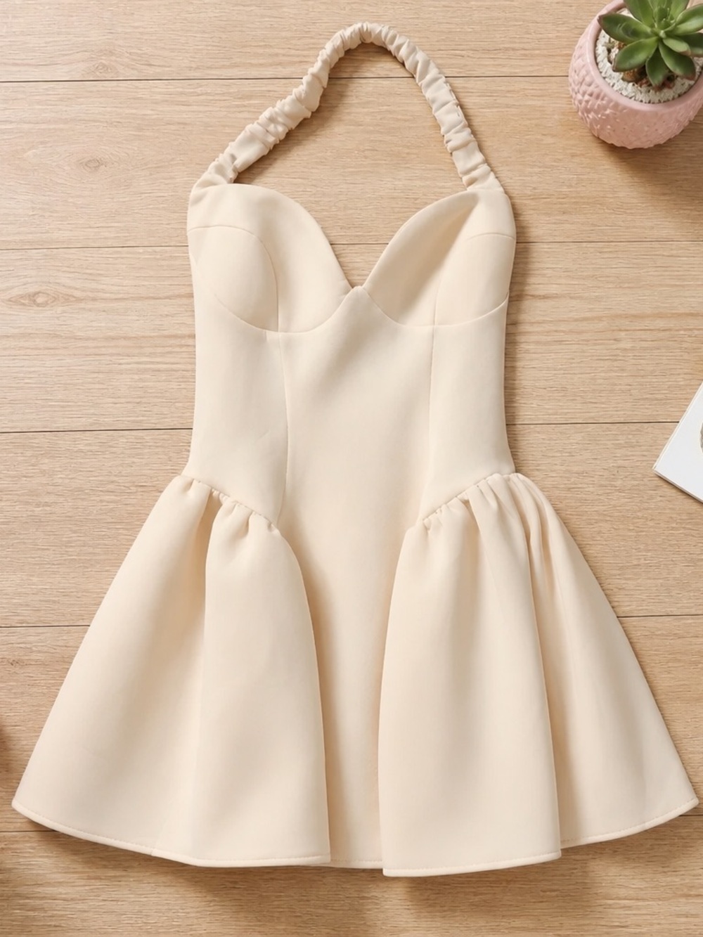 Fashion Nova Cream Halter Mini Dress